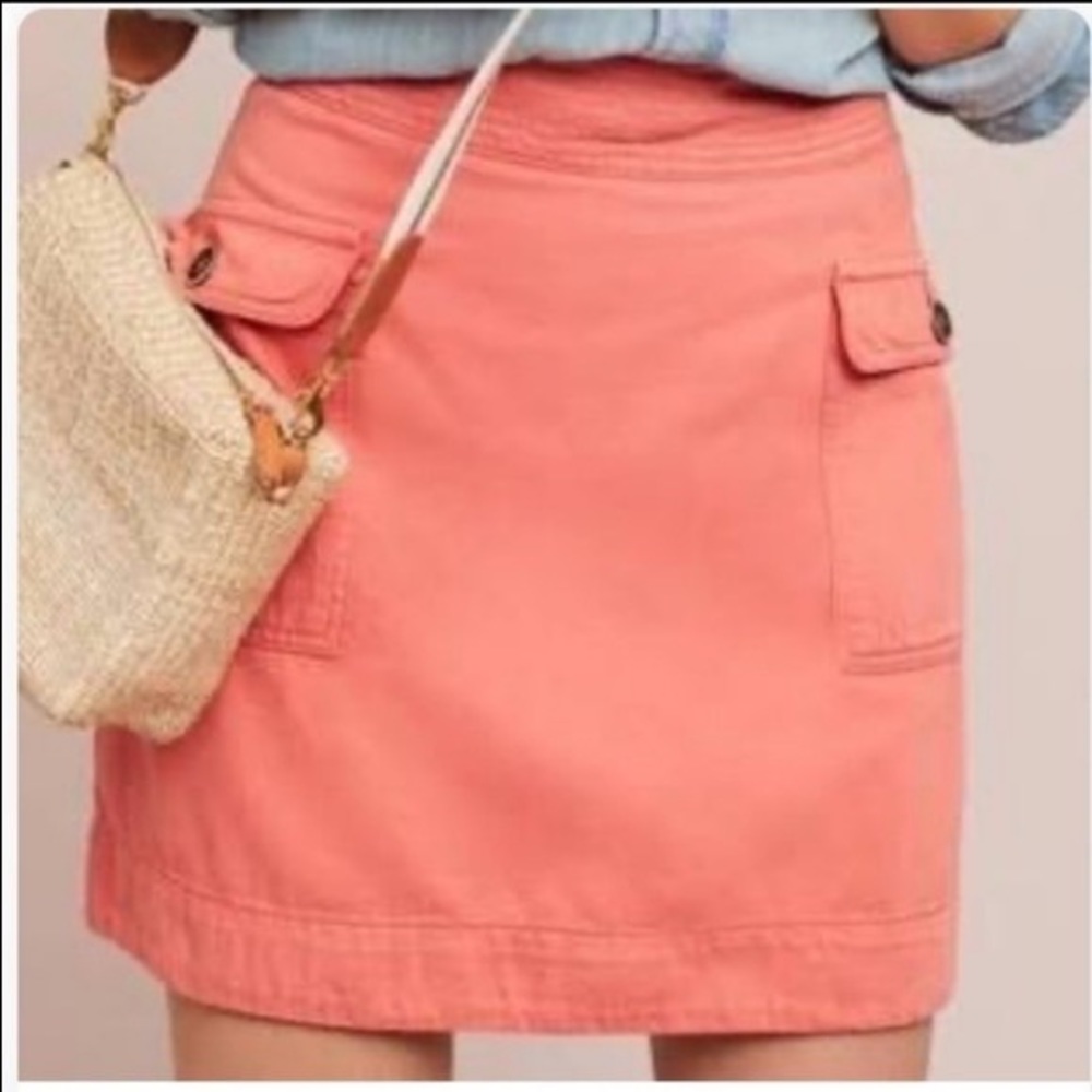 Anthropologie Cotton Linen Flap Pocket Utility Raspberry Skirt